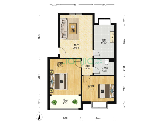 上海花苑3期 2室1厅1卫 92平方