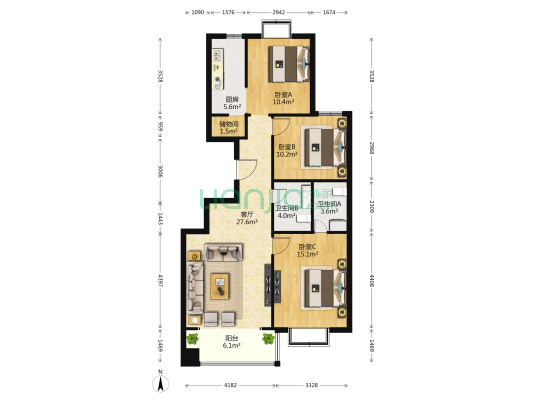 北蔡新村 3室1厅2卫 113平方