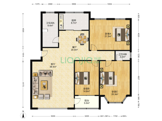 怡海世家 3室2厅2卫 172平方