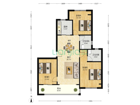 建发青江悦府 3室1厅2卫 104平方