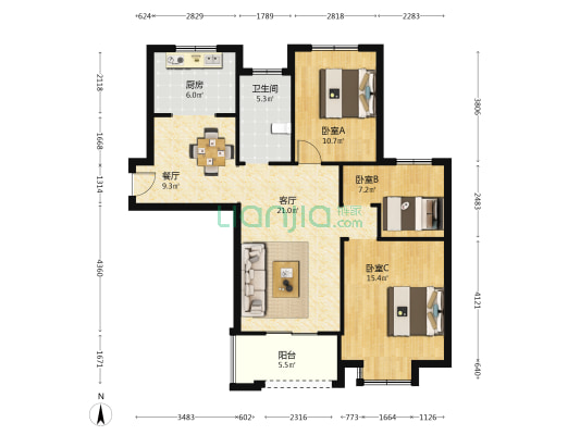 新景南苑 3室2厅1卫 108平方