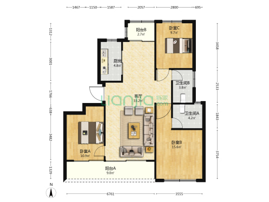 中国铁建双楠樾府 3室1厅2卫 114平方
