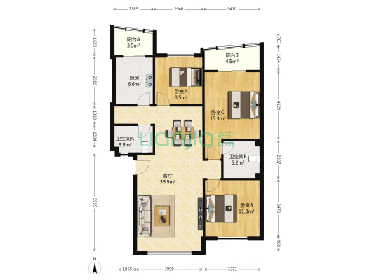 福泽花苑 3室1厅2卫 110平方