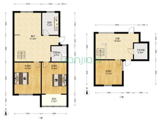 富泽苑 3室1厅2卫 132平方