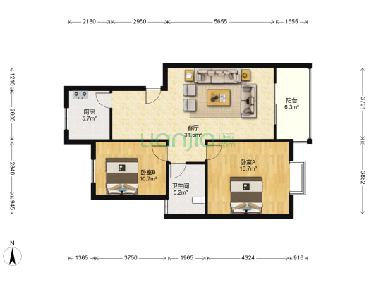 水利明珠 2室1厅1卫 90平方