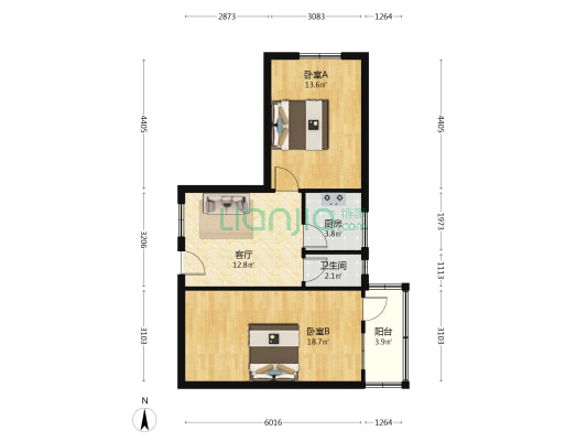 西大街48号 2室1厅1卫 67平方