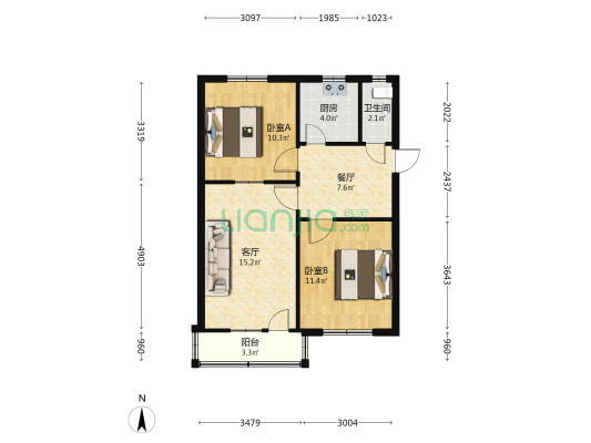 幸福街35号院 2室2厅1卫 71平方