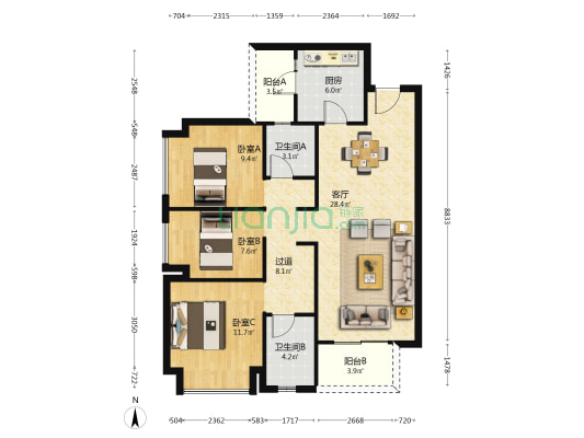 保利逸都和府 3室1厅2卫 109平方