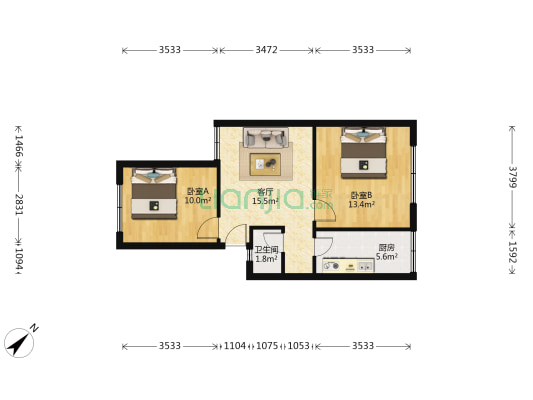 红牌楼北街30号 2室1厅1卫 59平方