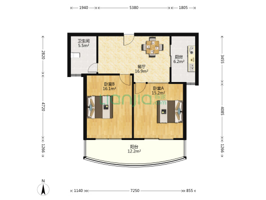 新世纪名苑 2室1厅1卫 82平方