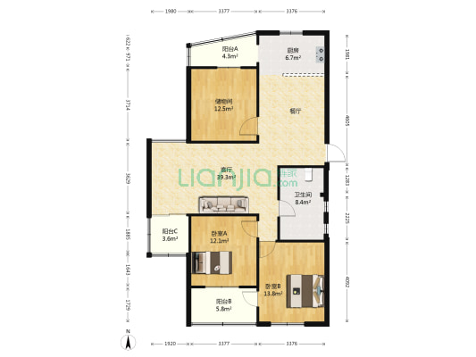 湖滨世纪花园 2室1厅1卫 122平方
