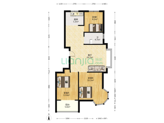 青州市富盈嘉园 3室1厅1卫 103平方
