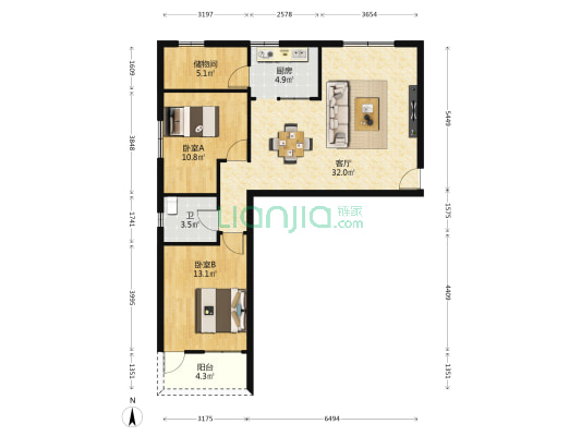海二小区 2室1厅1卫 100平方