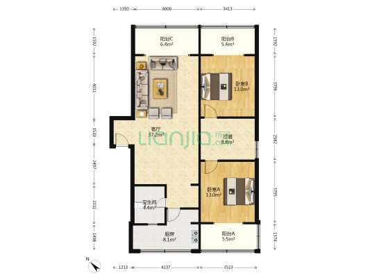 金沙路117号 2室1厅1卫 92平方