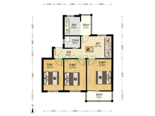 国土资源厅 3室1厅1卫 78平方