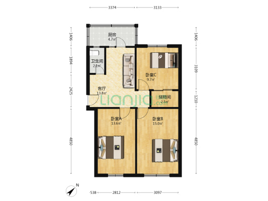 十二经路4 3室1厅1卫 76平方