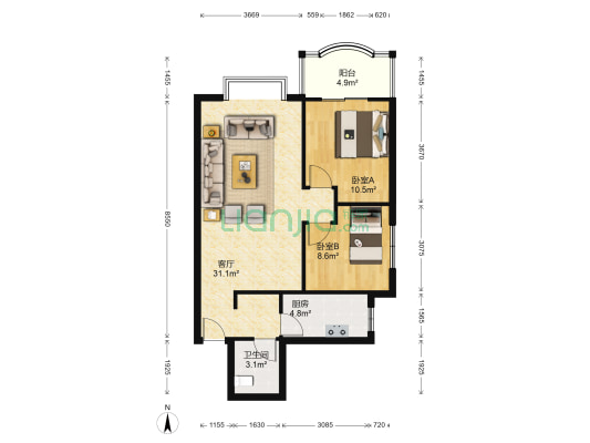 天地芳苑 2室1厅1卫 80平方