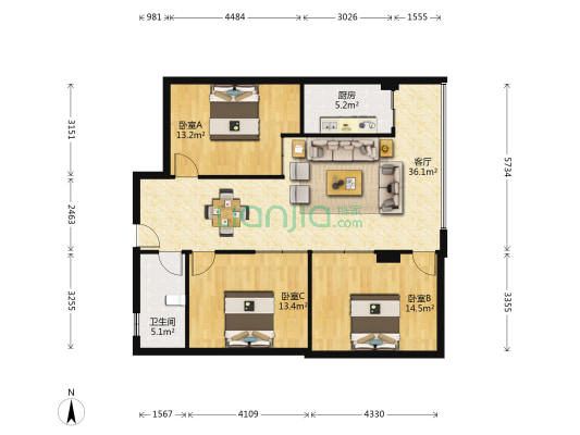 西城秀苑 3室1厅1卫 103平方