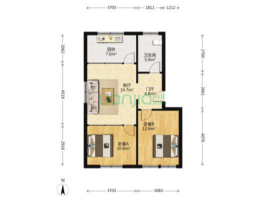 金珠建材公寓 2室1厅1卫 74平方