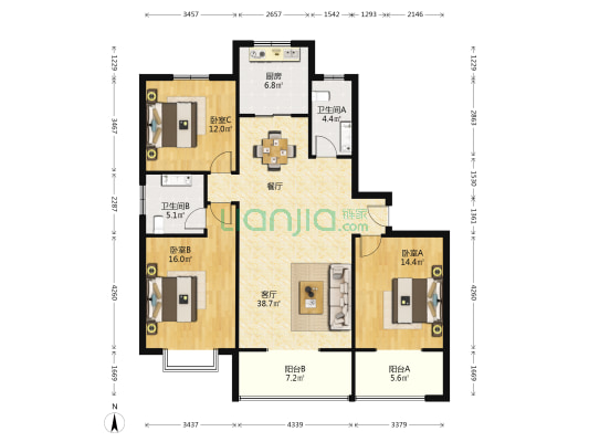 滨河明珠小区 3室1厅2卫 155平方