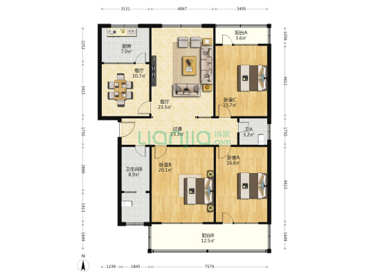 青龙家属院 3室2厅2卫 157平方