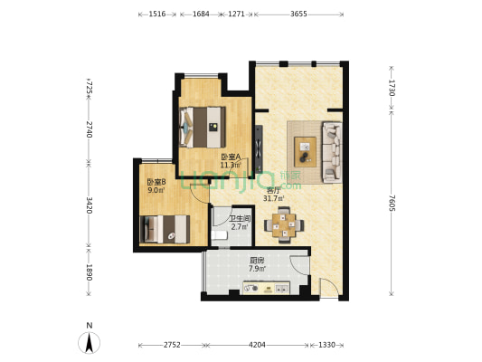 公园峰景 2室1厅1卫 73平方