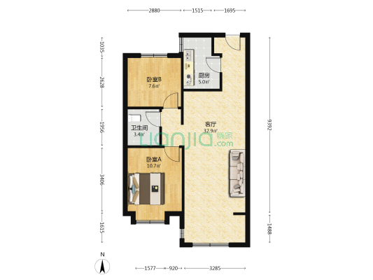 潮白河孔雀城雅欣园 2室1厅1卫 86平方