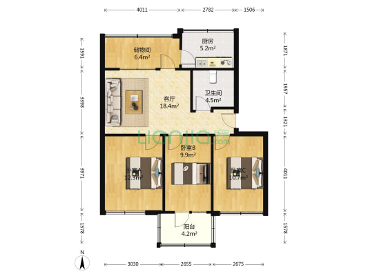 盐业小区 3室1厅1卫 90平方