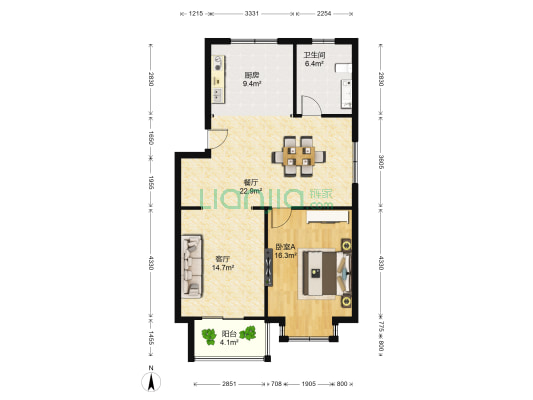 克明花园南区 1室2厅1卫 91平方