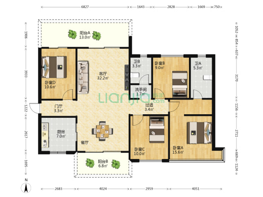大华锦绣海岸五期 4室1厅3卫 140平方