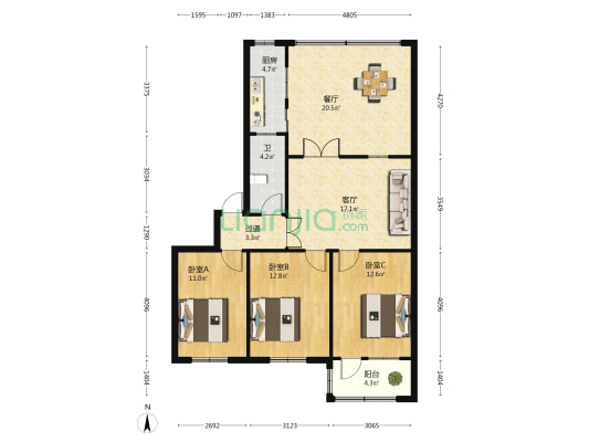 许继南院 3室2厅1卫 88平方