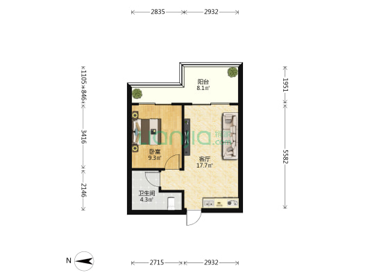 中州国际 1室1厅1卫 54平方