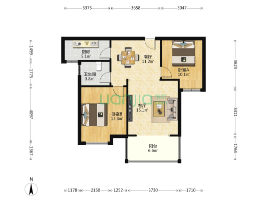 智慧公馆 2室2厅1卫 85平方