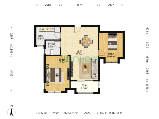 远洋绿地云峰公馆 2室1厅1卫 84平方
