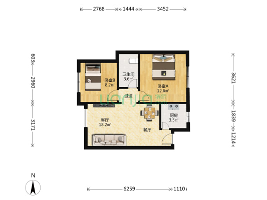 福临居 2室1厅1卫 57平方