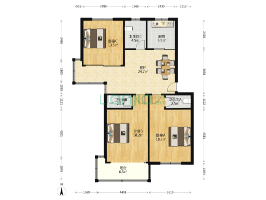 振阳新村 3室1厅3卫 114平方
