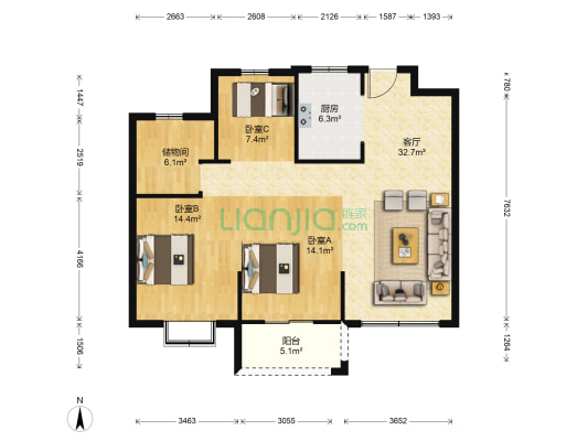 德惠尚书府 3室1厅0卫 106平方