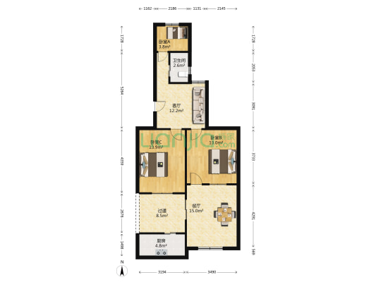 东大院二区 3室2厅1卫 61平方