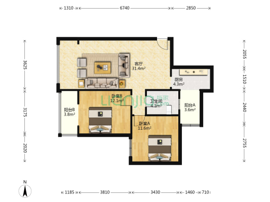 嶺尚 2室1厅1卫 79平方