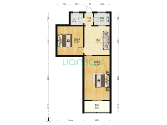 杨巷新邨 2室1厅1卫 68平方
