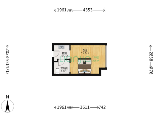 青六商务大厦 1室0厅1卫 39平方