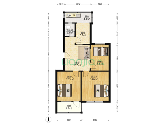 农科院宿舍 3室2厅1卫 81平方
