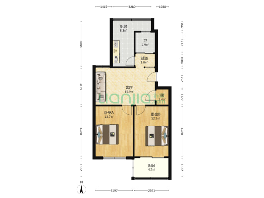 金桥园 2室1厅1卫 72平方