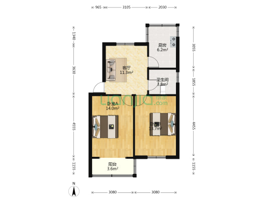 朝阳新村 2室1厅1卫 65平方