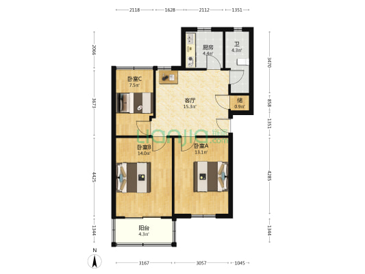 姚家潭公寓 3室1厅1卫 81平方