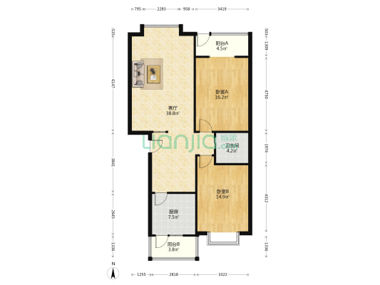 西城俊园B区 2室1厅1卫 104平方