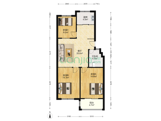 蓝顿水岸家园 3室1厅1卫 93平方