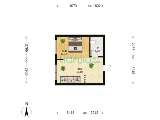 华龙小区 1室1厅1卫 50平方