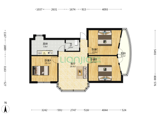 中山北路91号 3室1厅1卫 75平方