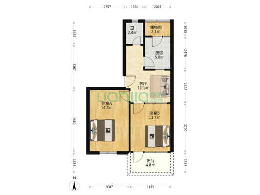 煤建西路10号院 2室1厅1卫 63平方